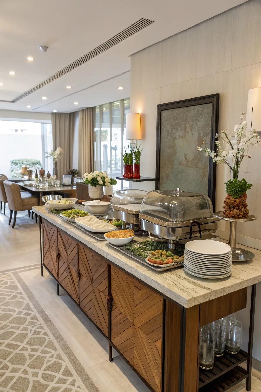 Combining textures gives your buffet arrangement more dimension.