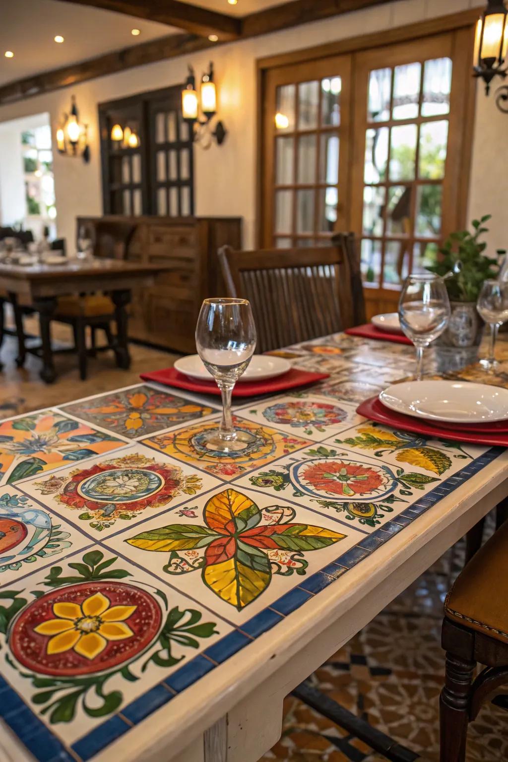 Add a touch of surprise to your dining room with an Andalusian-tiled table.