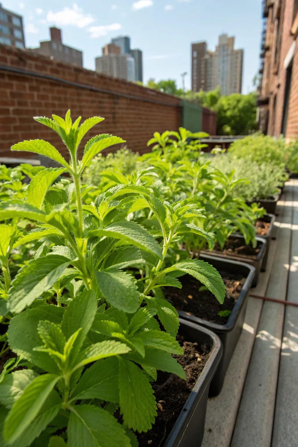 Stevia foliage, offering a natural sweet hint to your herbal tea.