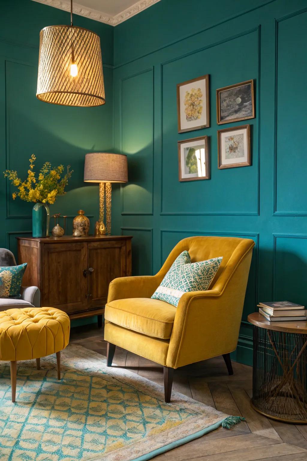 Aqua walls paired with saffron yellow for an energetic vibe.