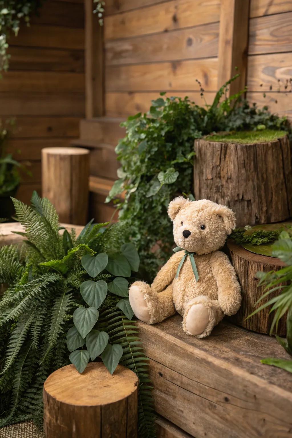 Nature's embrace with foliage and timber-like textures.