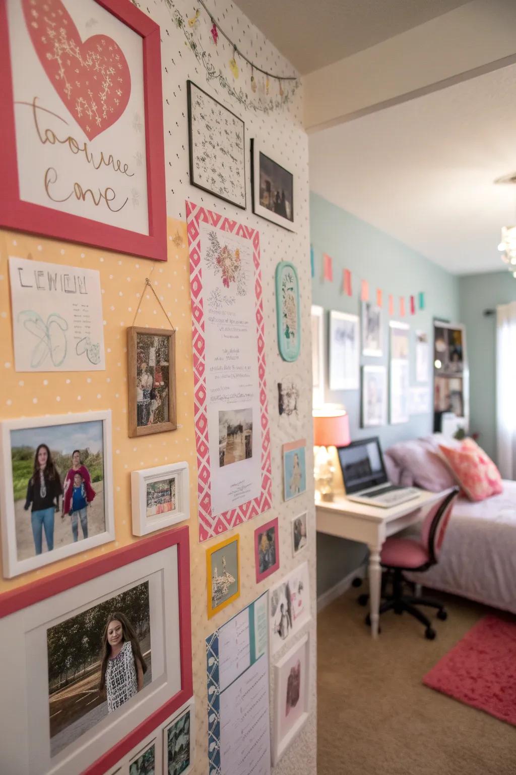 Personalized wall art adding a unique vibe to a teen girl's bedroom.