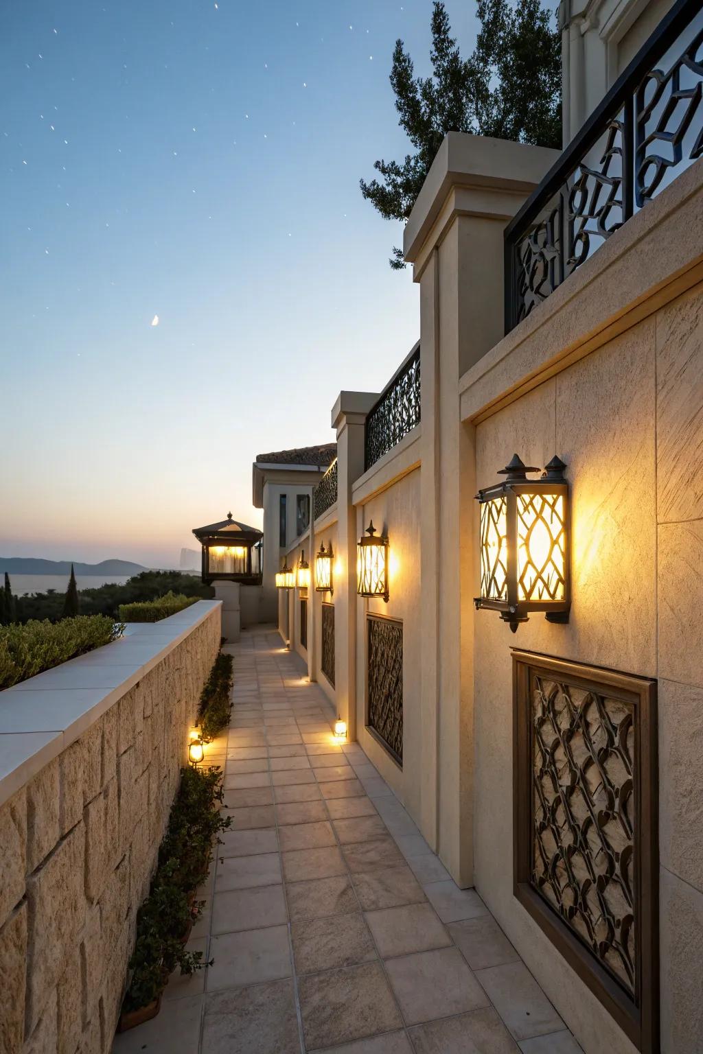 Wall lamps beautifully accentuate architectural elements.