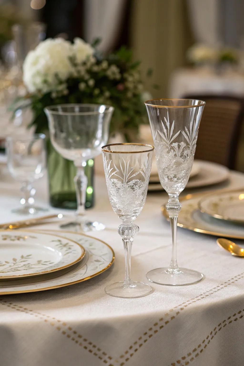 Elegant glassware enhances the table's sophistication.