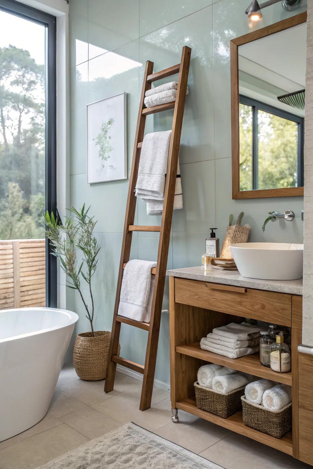 Ladder style hangers ensure a stylish and adaptable arrangement choice.