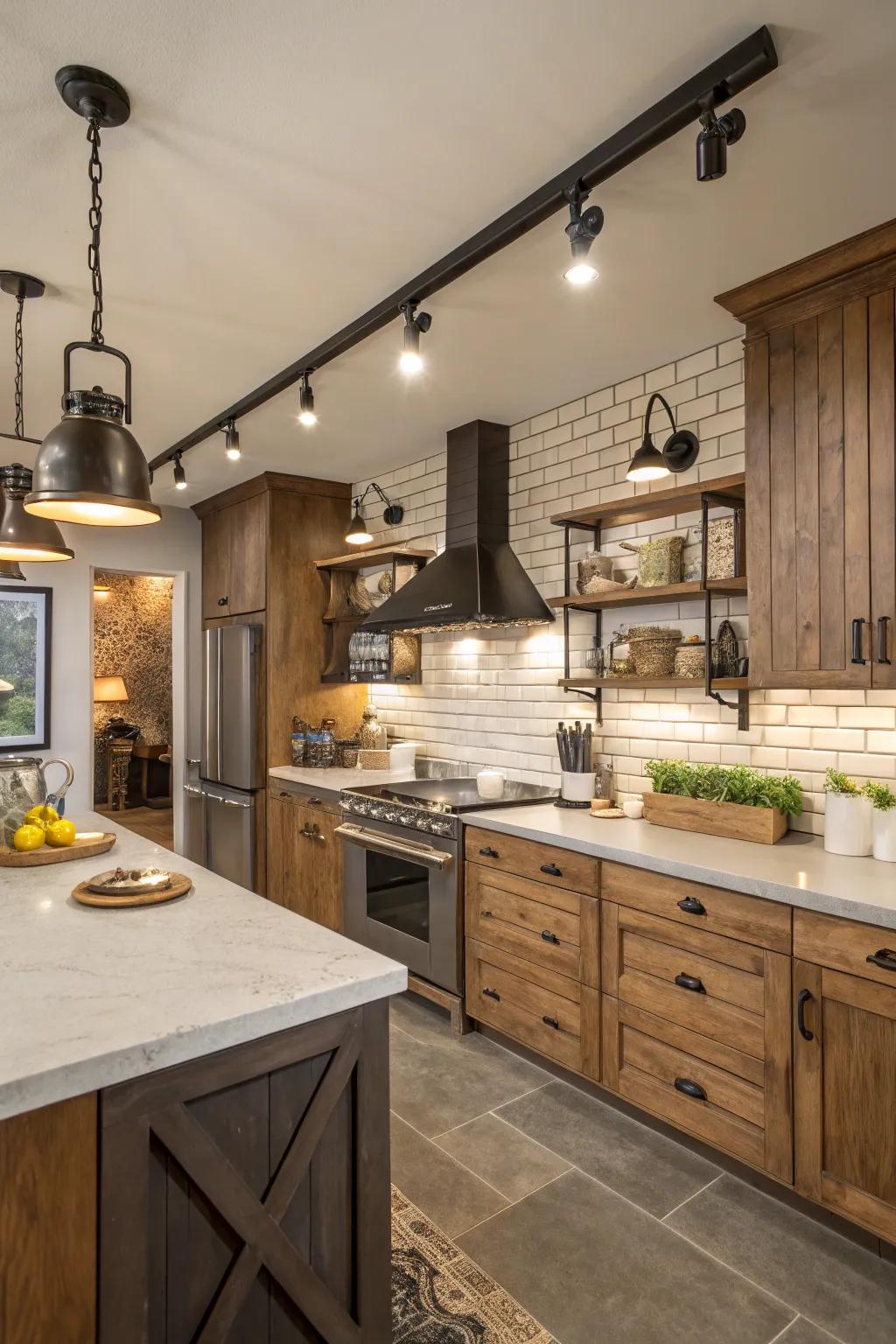 Versatile track lighting complementing various kitchen styles