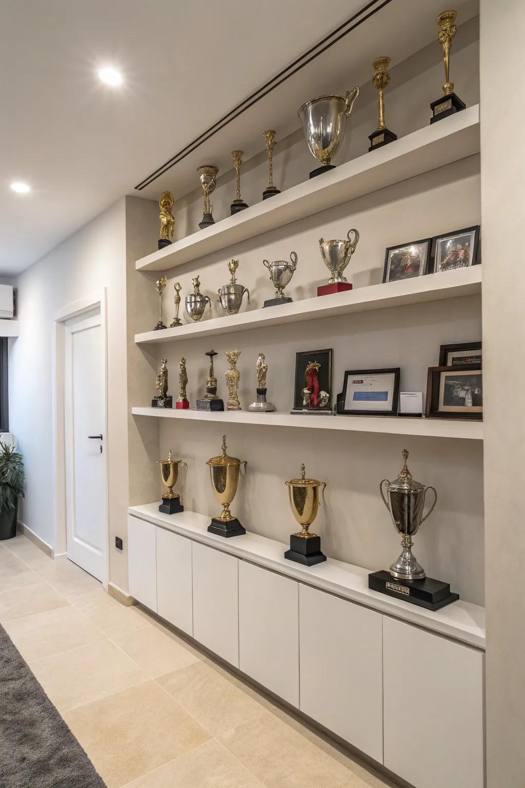 Elegant wall-mounted trophy shelves