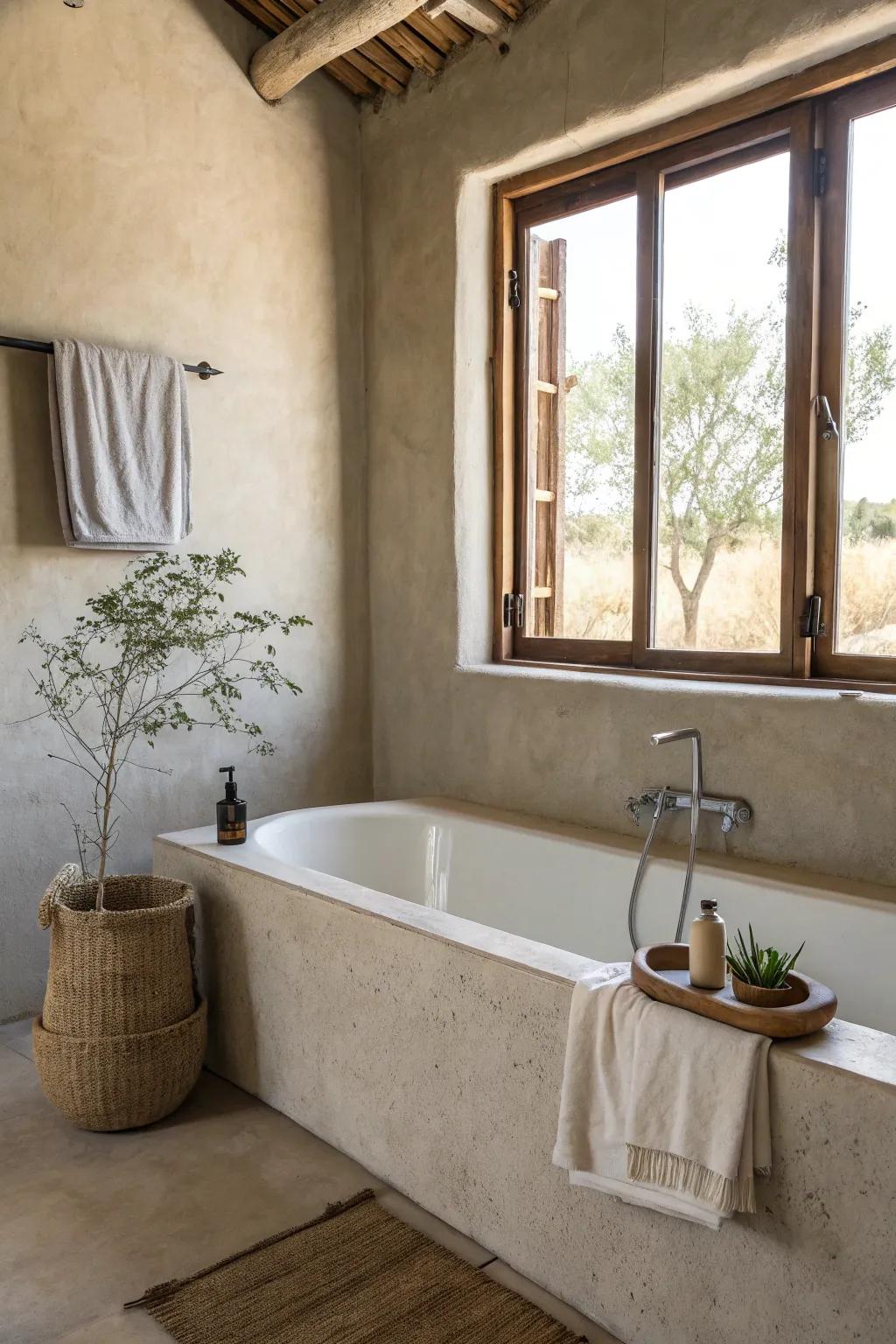 Simple decor around the tub creates a calm and peaceful atmosphere.