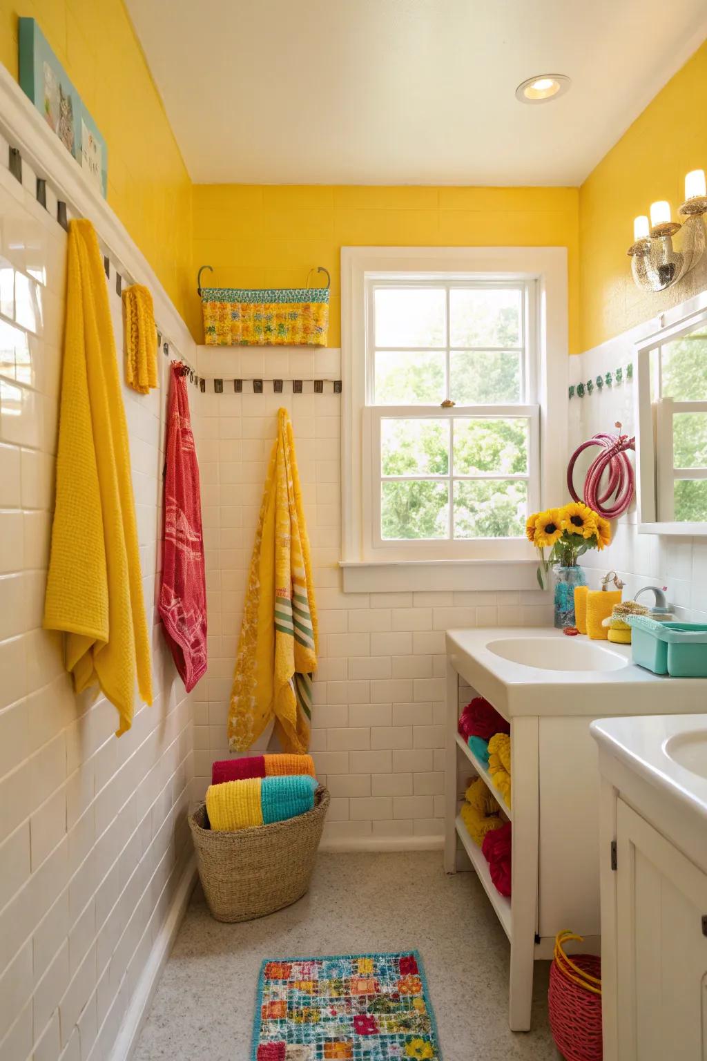 A sunny yellow and white two-tone wall look that brings cheer to the space.