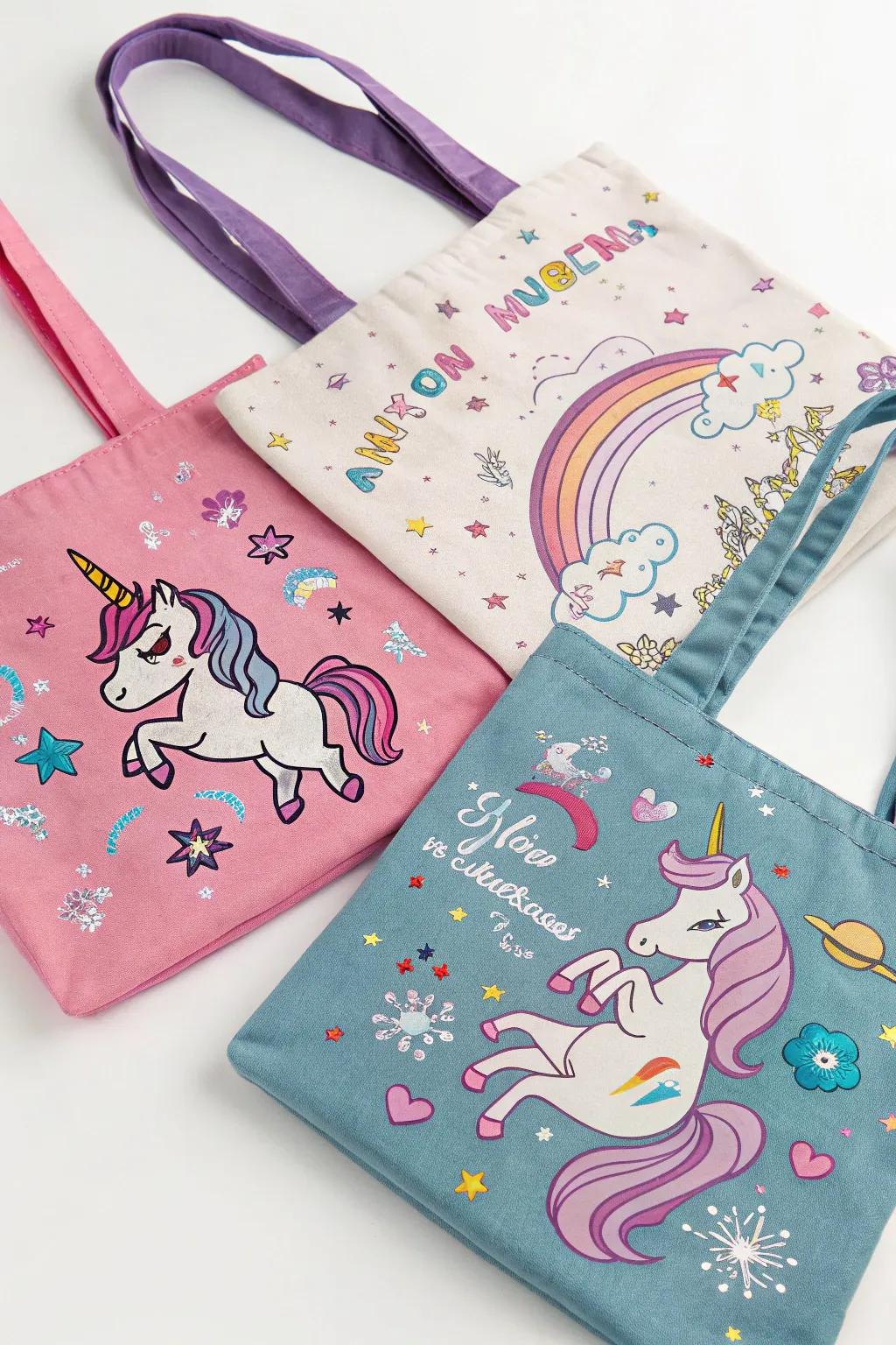 Eco-friendly unicorn carry bags that attendees will treasure.