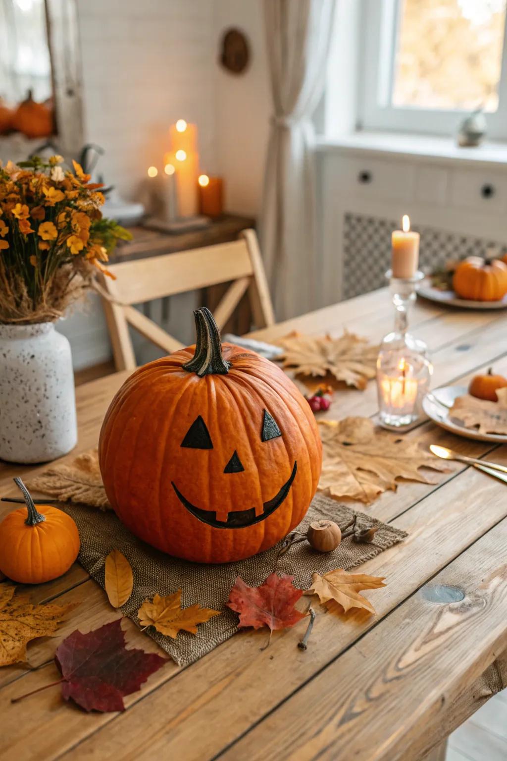 A minimalist pumpkin with a simple, cheerful smile.