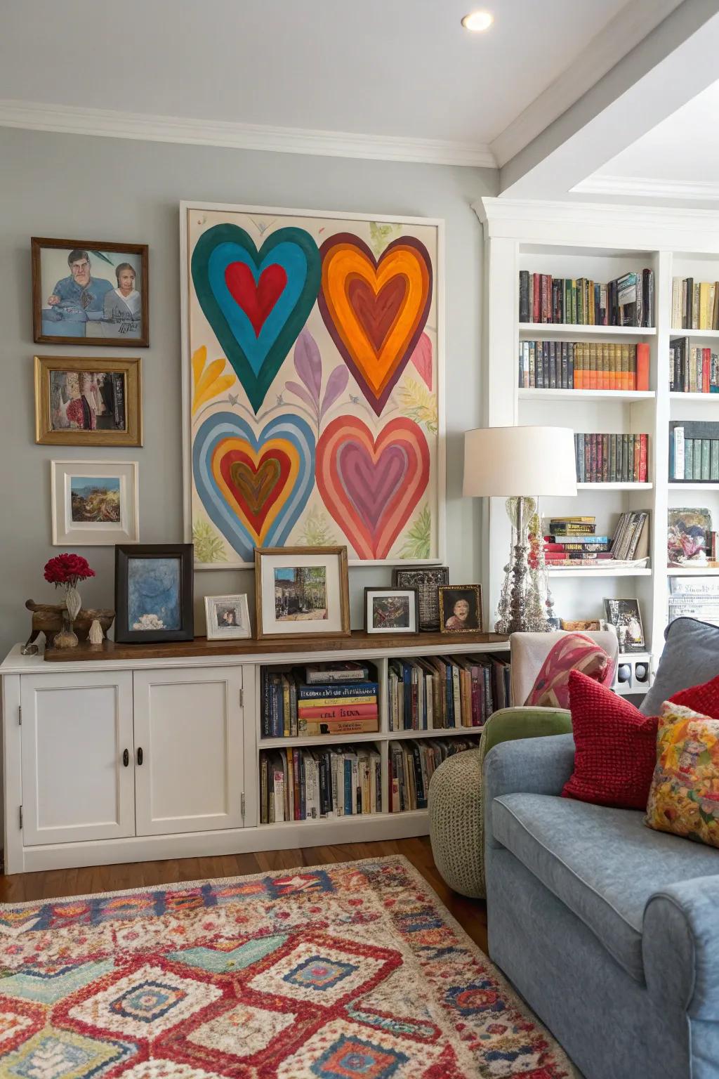 Luminous heart prints add a burst of color to any decor.