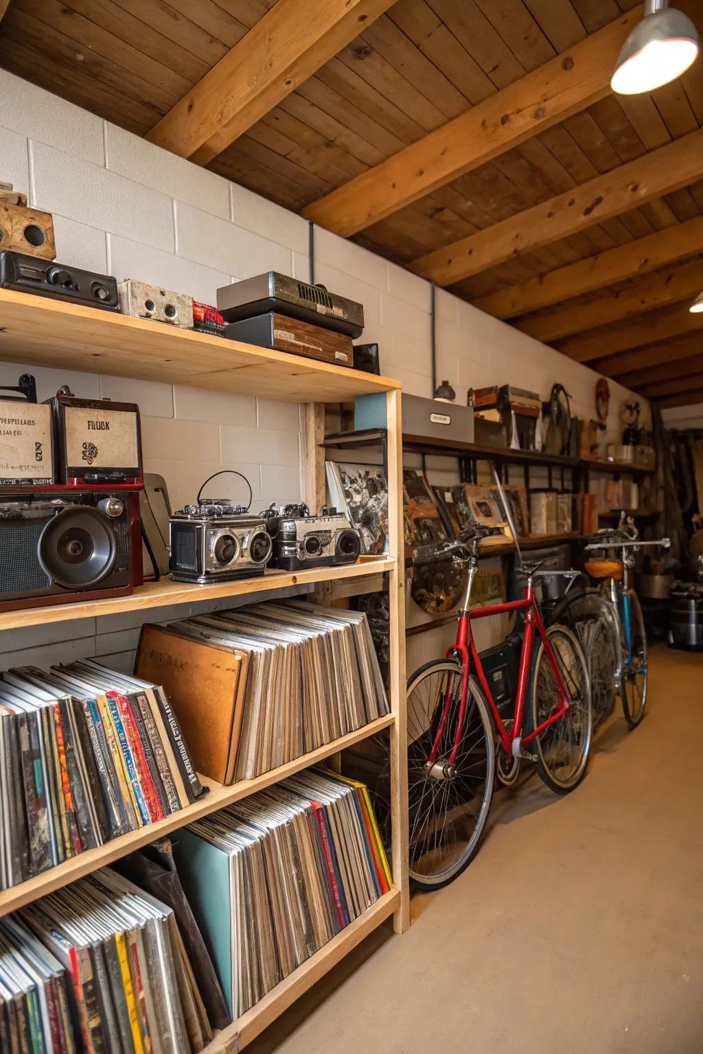 Sentimental relics append personal narratives to a vintage garage.