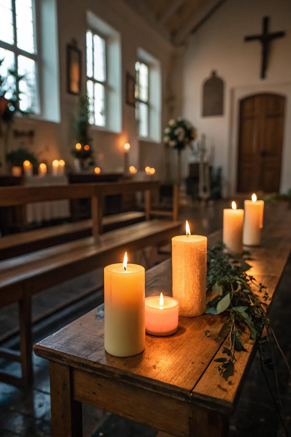 Warm-colored votive candles improve the ambiance of your space.