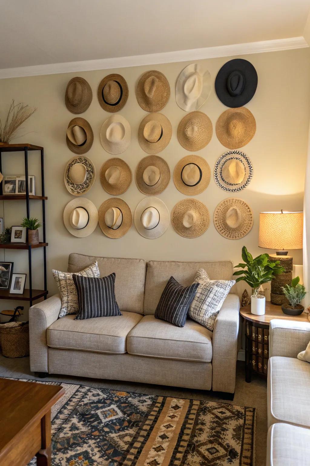 A symmetrical hat presentation for a balanced aesthetic