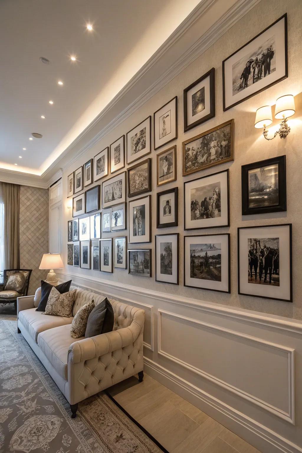 Timeless style with a monochrome themed wall.