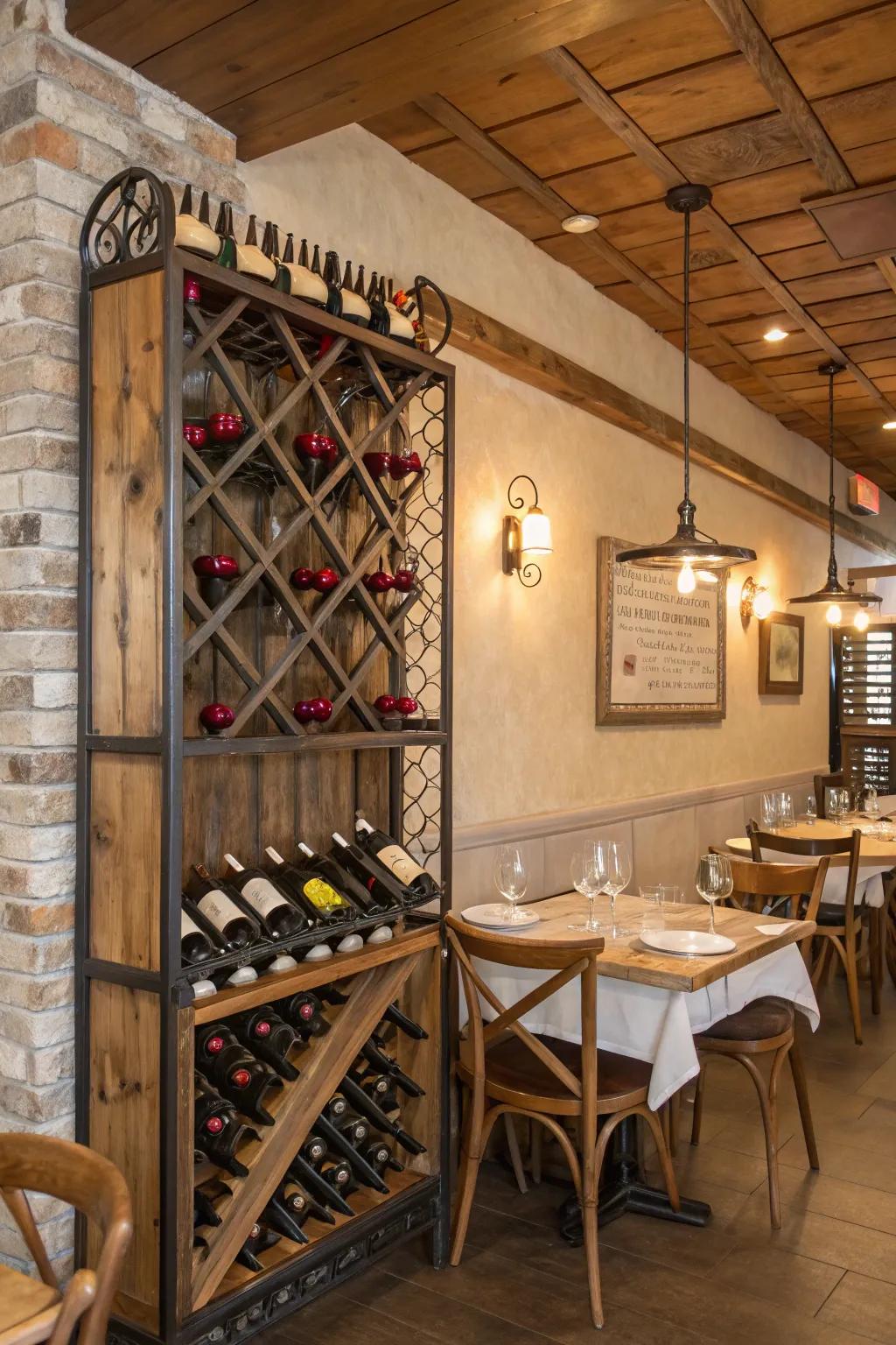 Wood and steel racks introduce country charm.