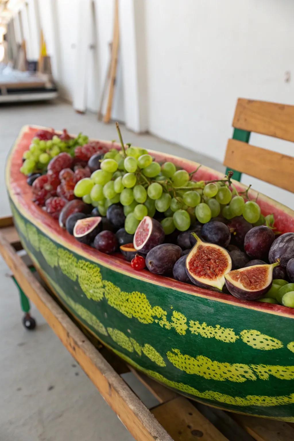 A romantic melon gondola filled up with luxurious fruits.