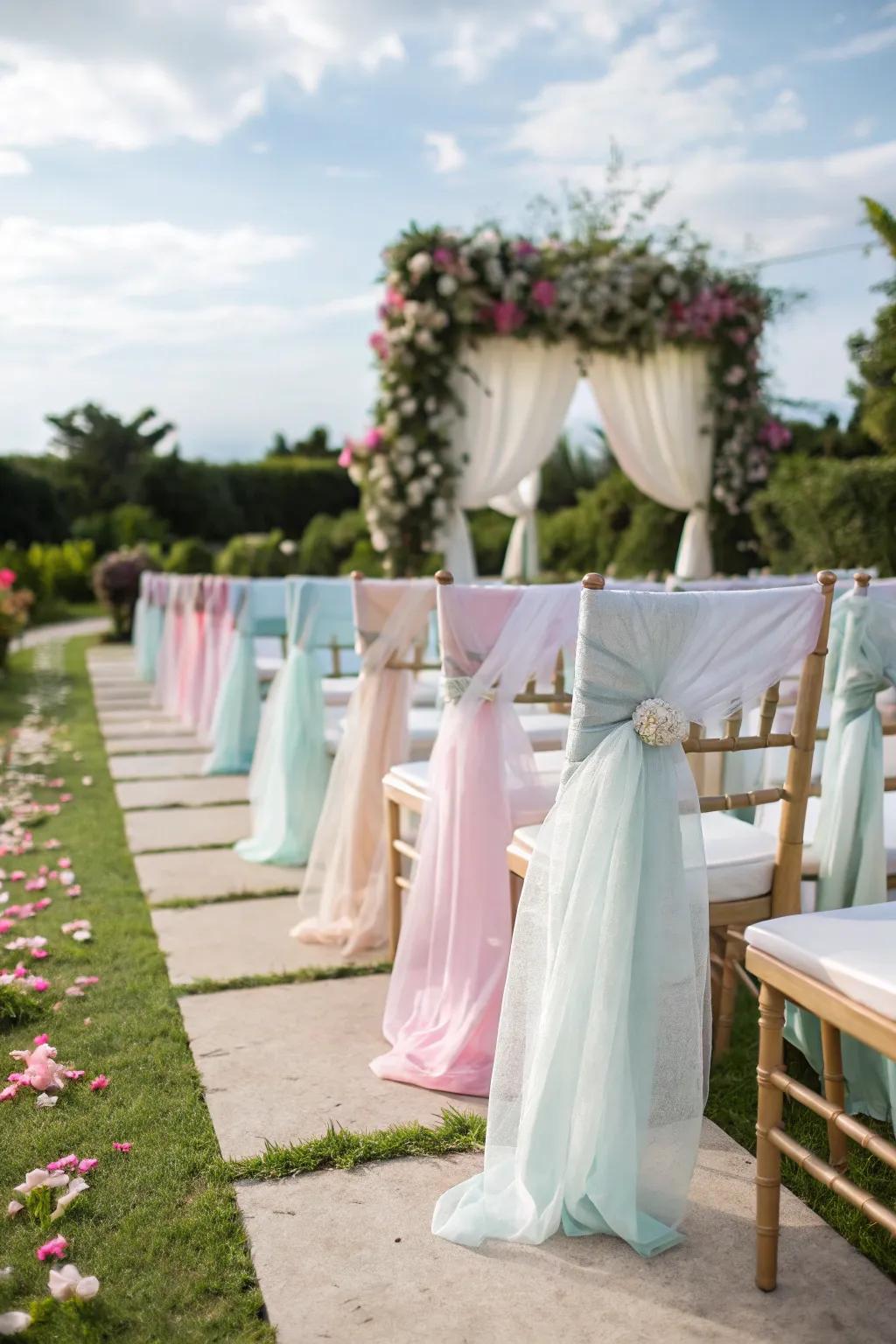 Elevate your open-air wedding using nature-inspired chair covers.