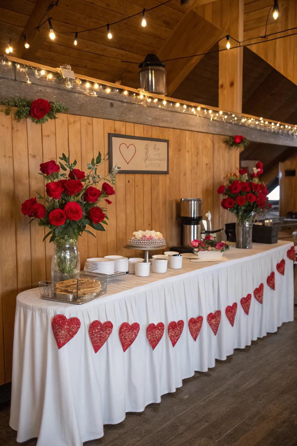 Sentiment themed décor at a wedding coffee corner.
