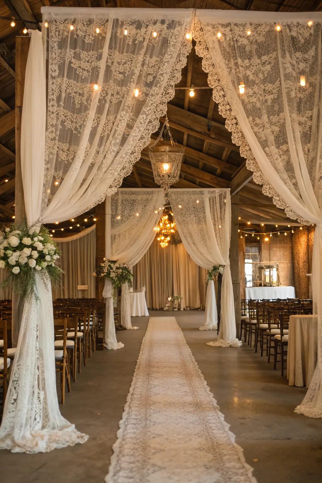 Incorporate classic charm using patterned drapery in your wedding decor.