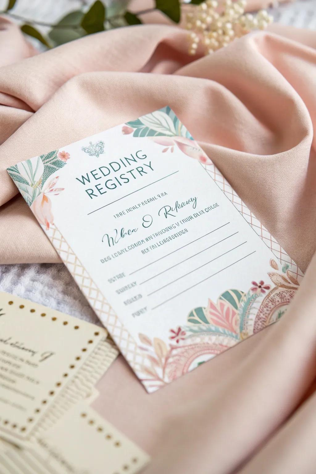 A pastel-colored registry note exuding calm and elegance.