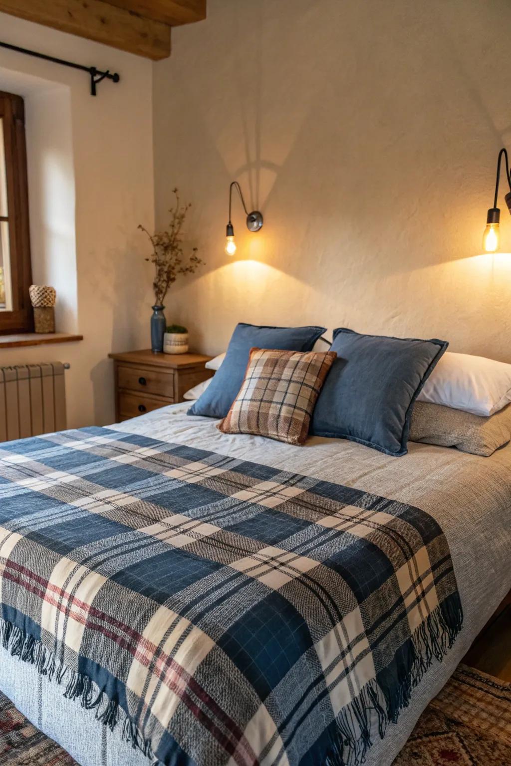 Plaid and denim instill a laid-back western feel.