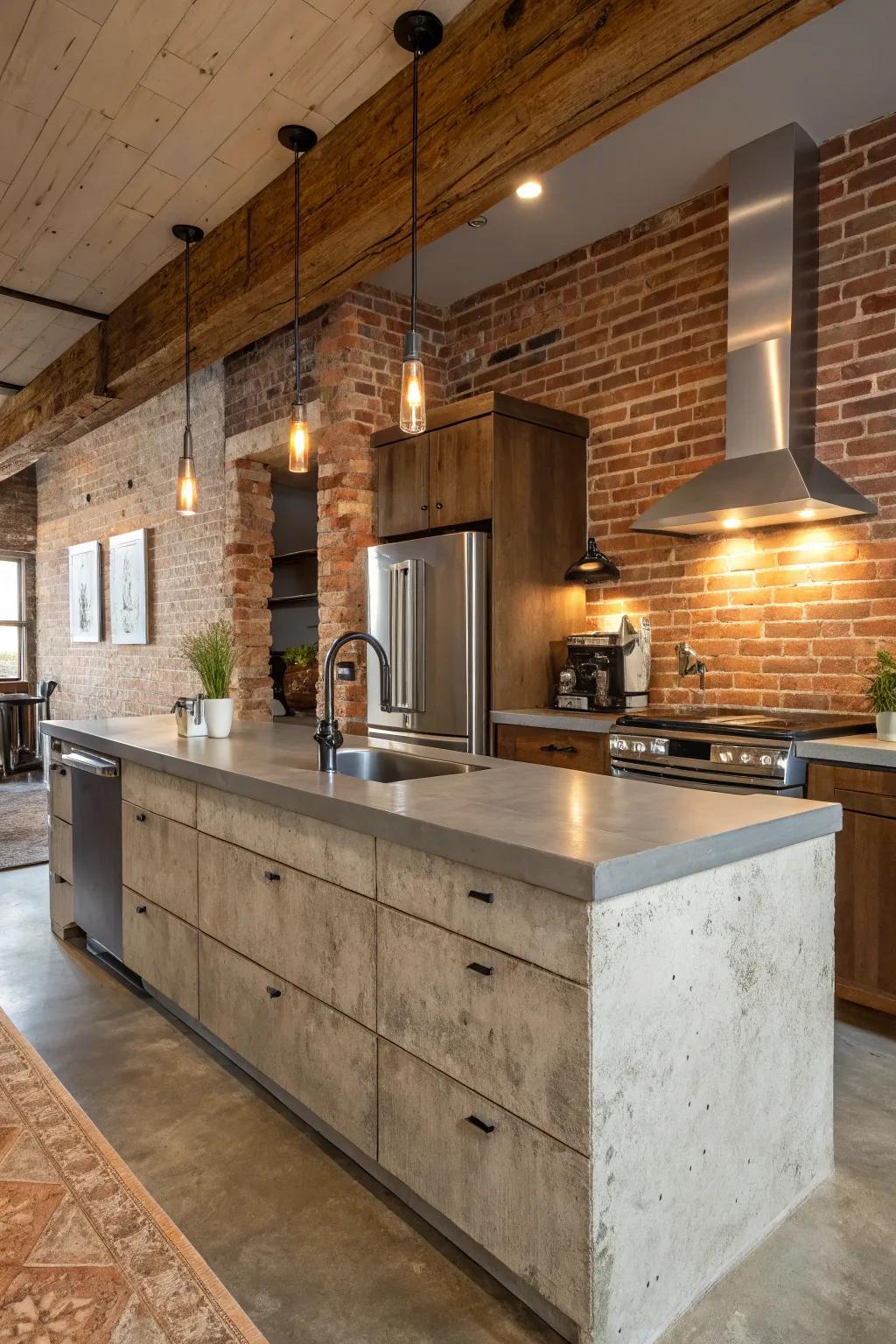 Concrete countertops deliver industrial chic with customizable refinement.