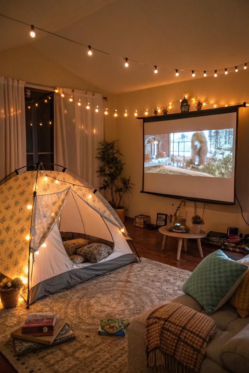 A snug indoor retreat set up for ultimate relaxation.