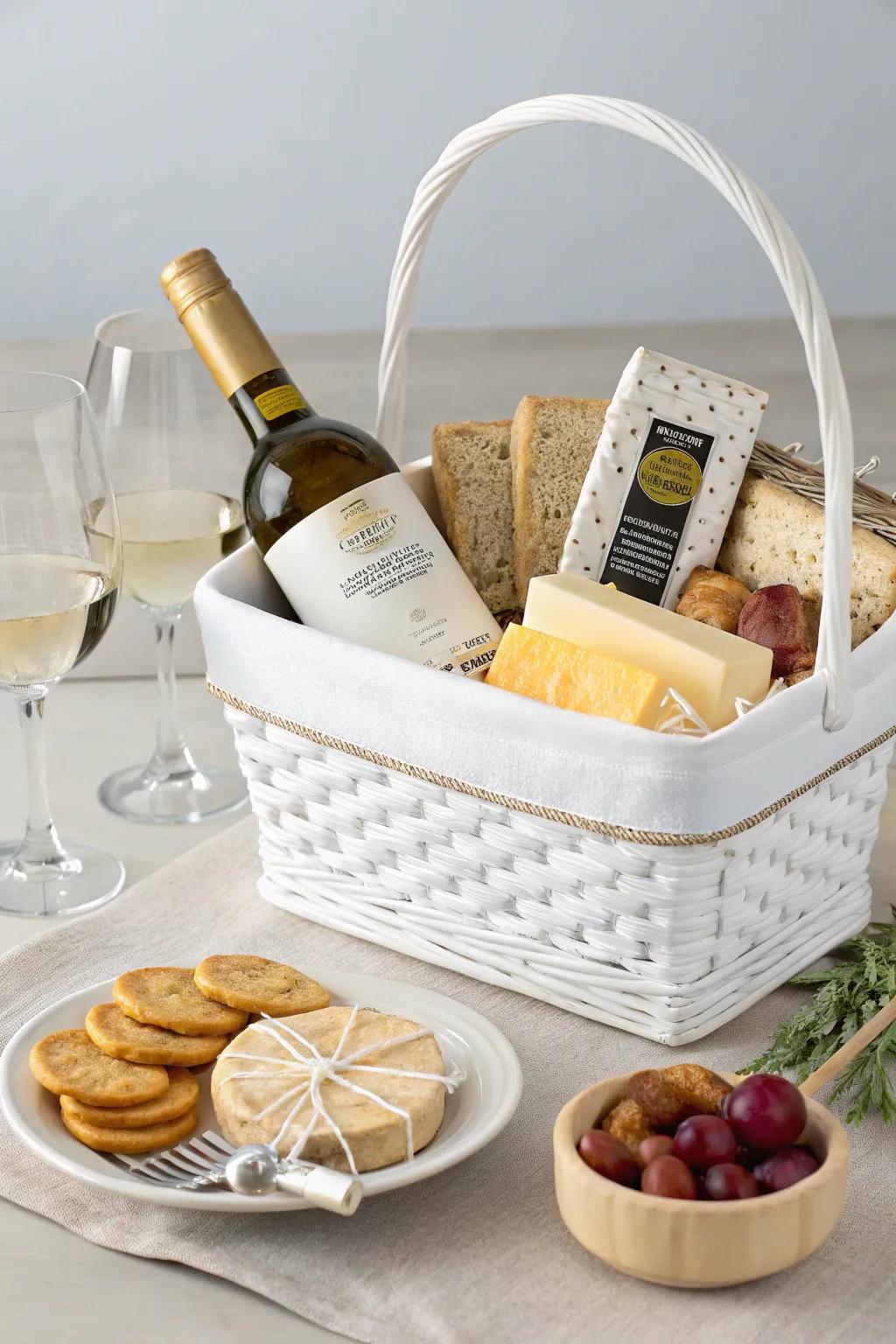 A vintage drink and food happiness white surprise box for an elegant evening.