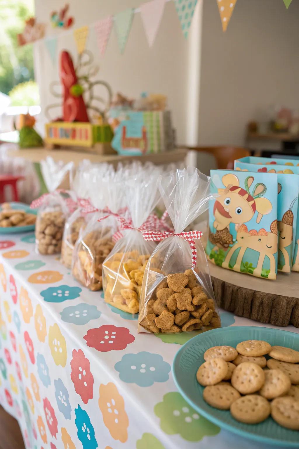 A simple pleasure for children: animal crackers and goodies.