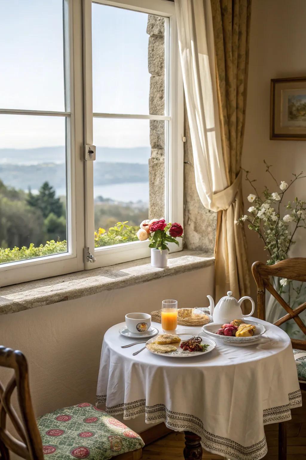 A functional breakfast nook by the window, perfect for morning meals.