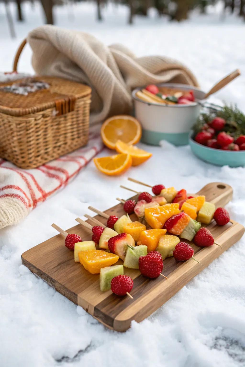 Winter fruit sticks add a refreshing touch.