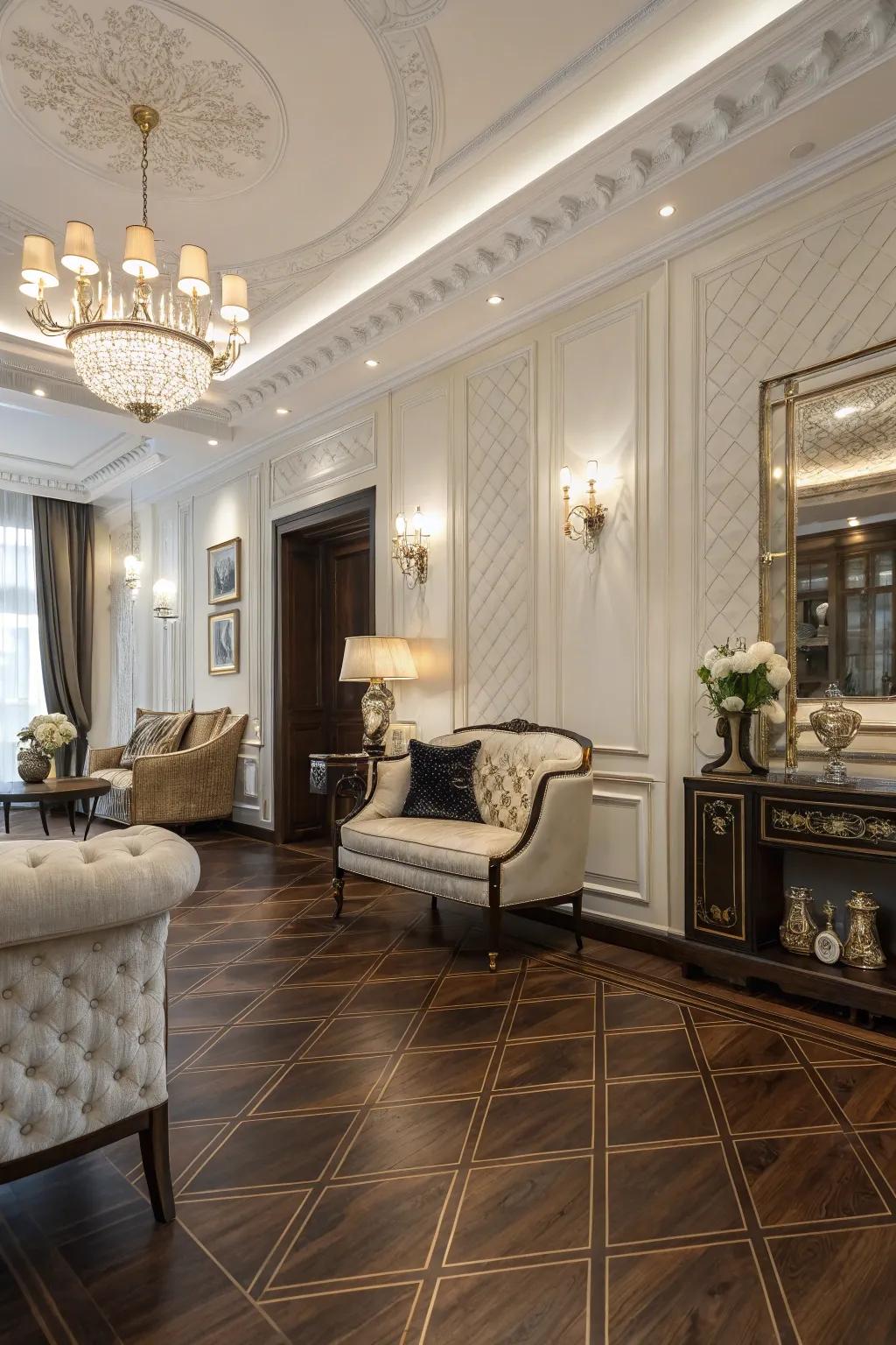 Elegant interior featuring luxurious black walnut flooring.