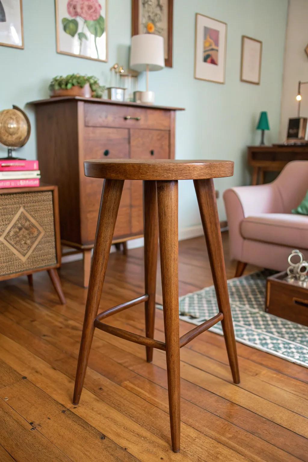 Mid-century modern style captured in this streamlined hardwood stool.