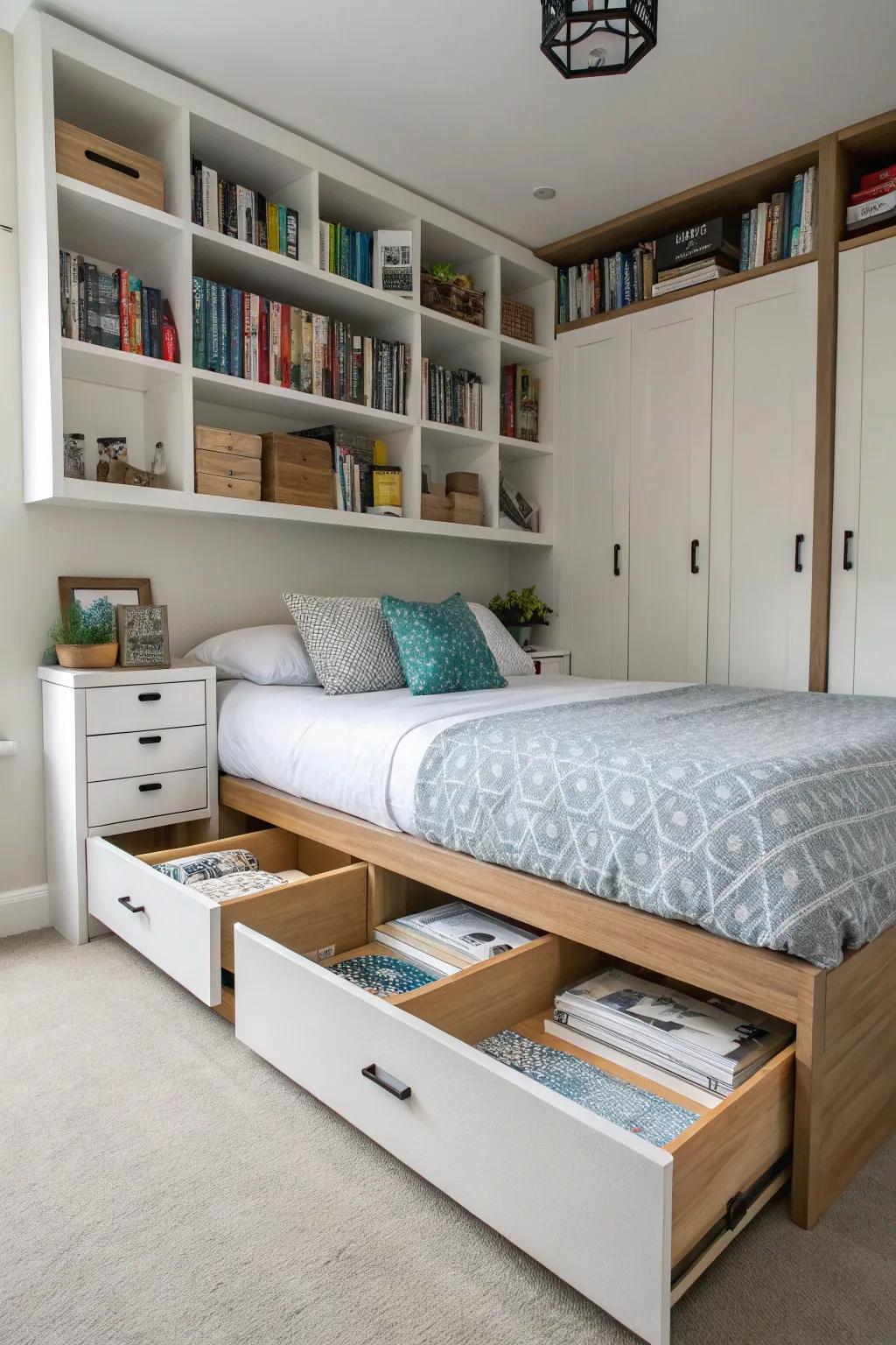 Smart storage solutions help maintain an organized space.