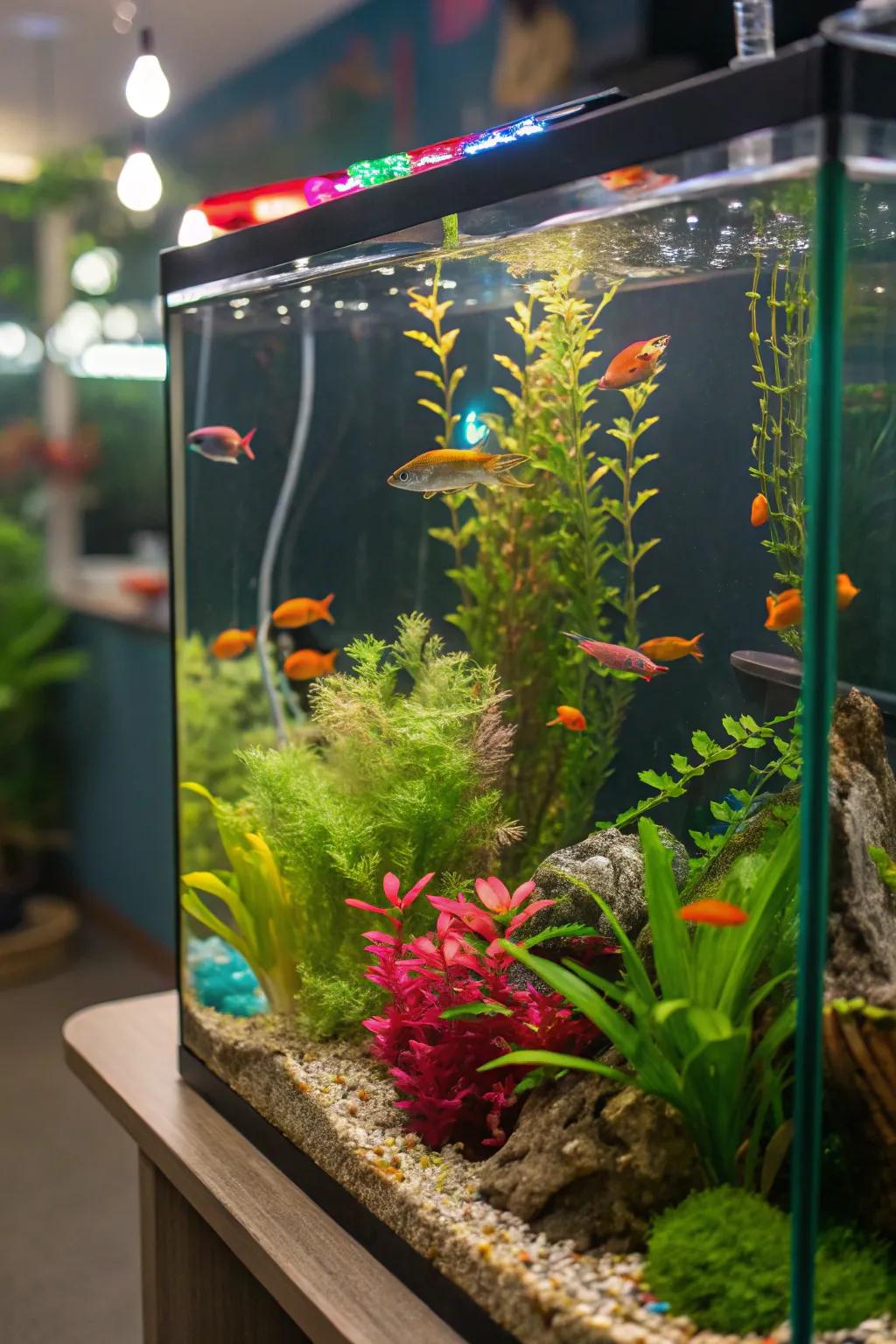 This peaceful tank is brought to life with bright colors.