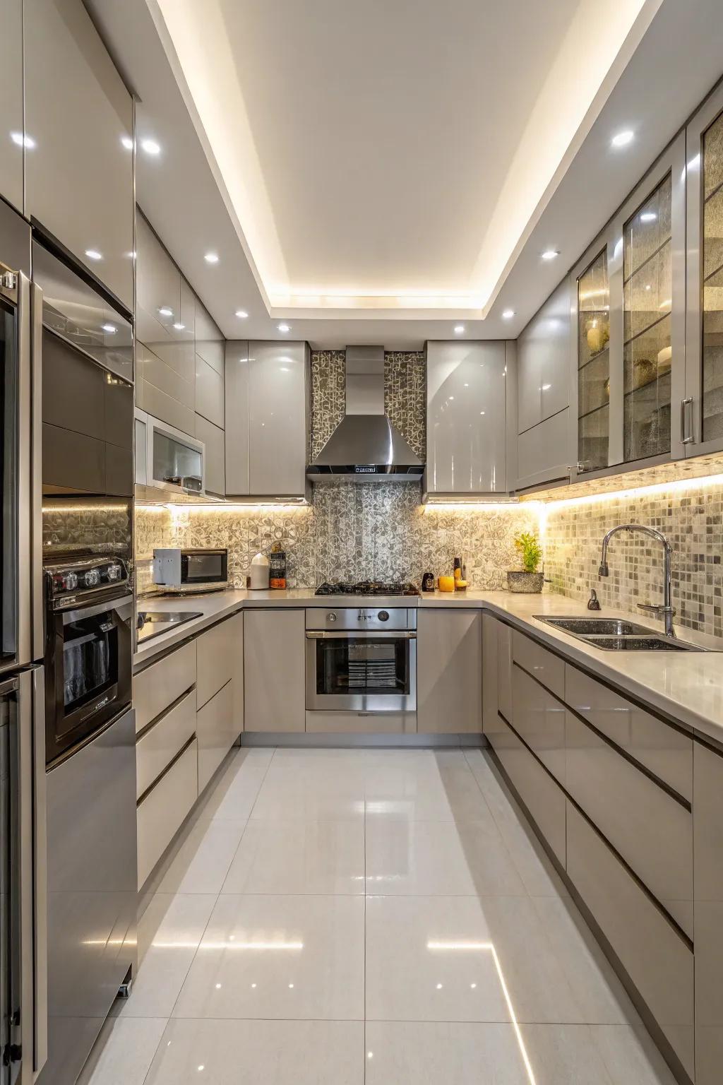 Reflective surfaces amplify light and enhance the perception of space.