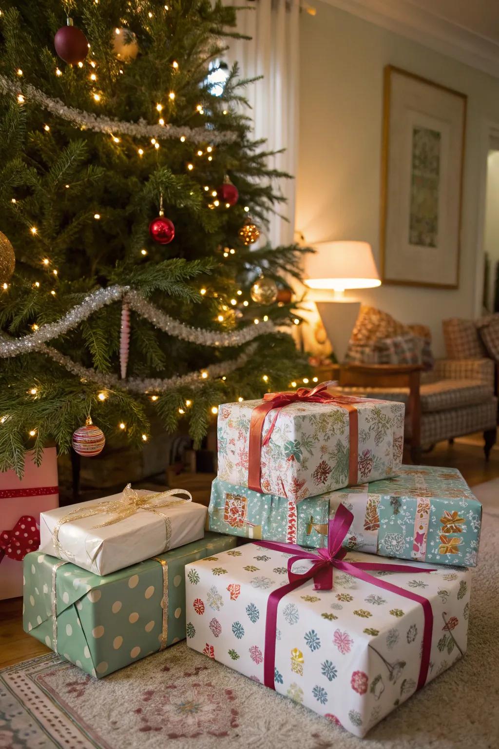 Gifts dressed with care add to the celebratory décor.