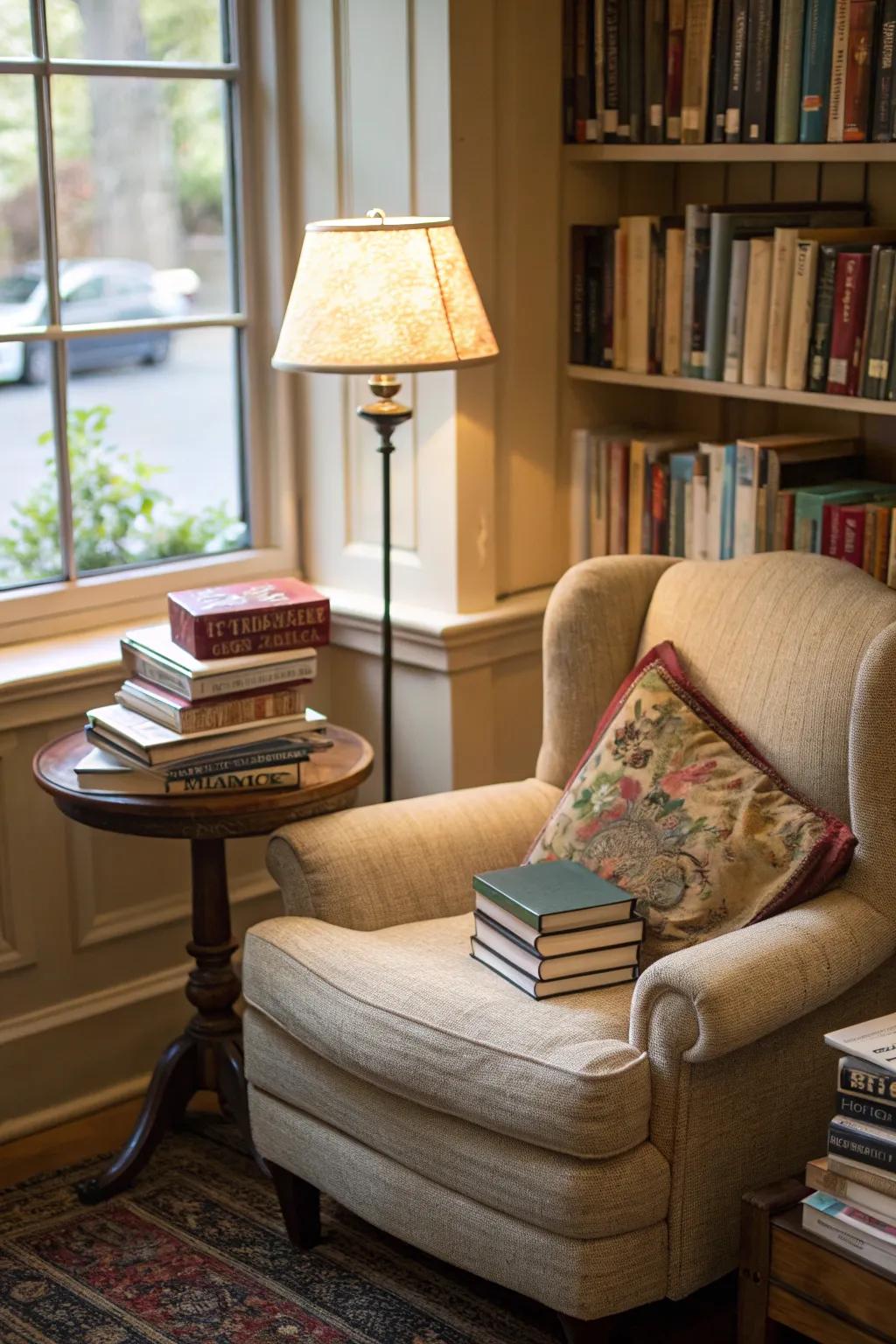 A snug reading nook for a peaceful departure.