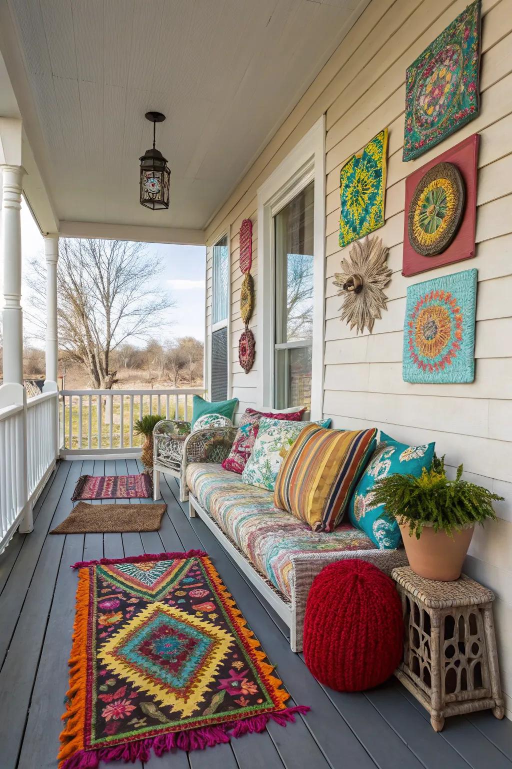 Decorative pieces adding personality to the porch.