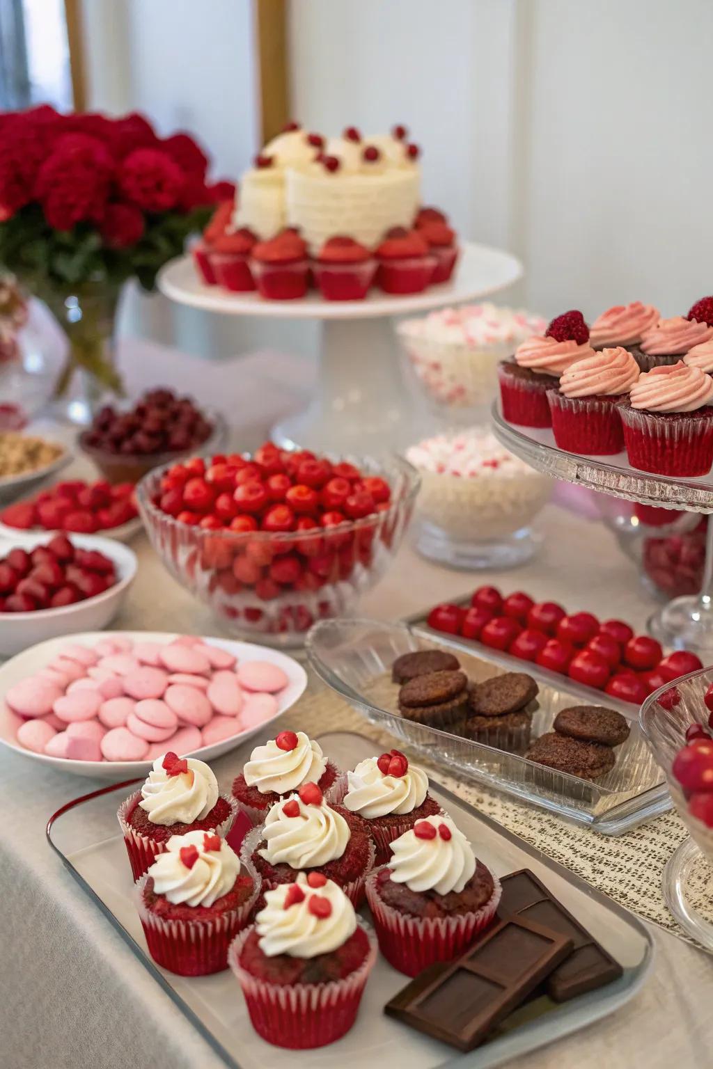A dessert selection delights the senses with ruby-themed treats.