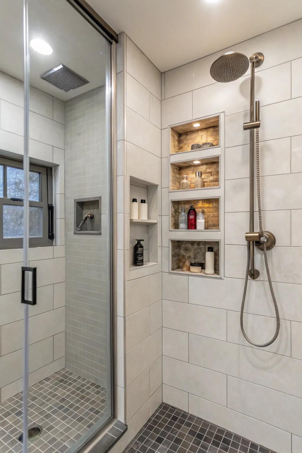 Built-in wall spots give useful and good looking storage ideas.