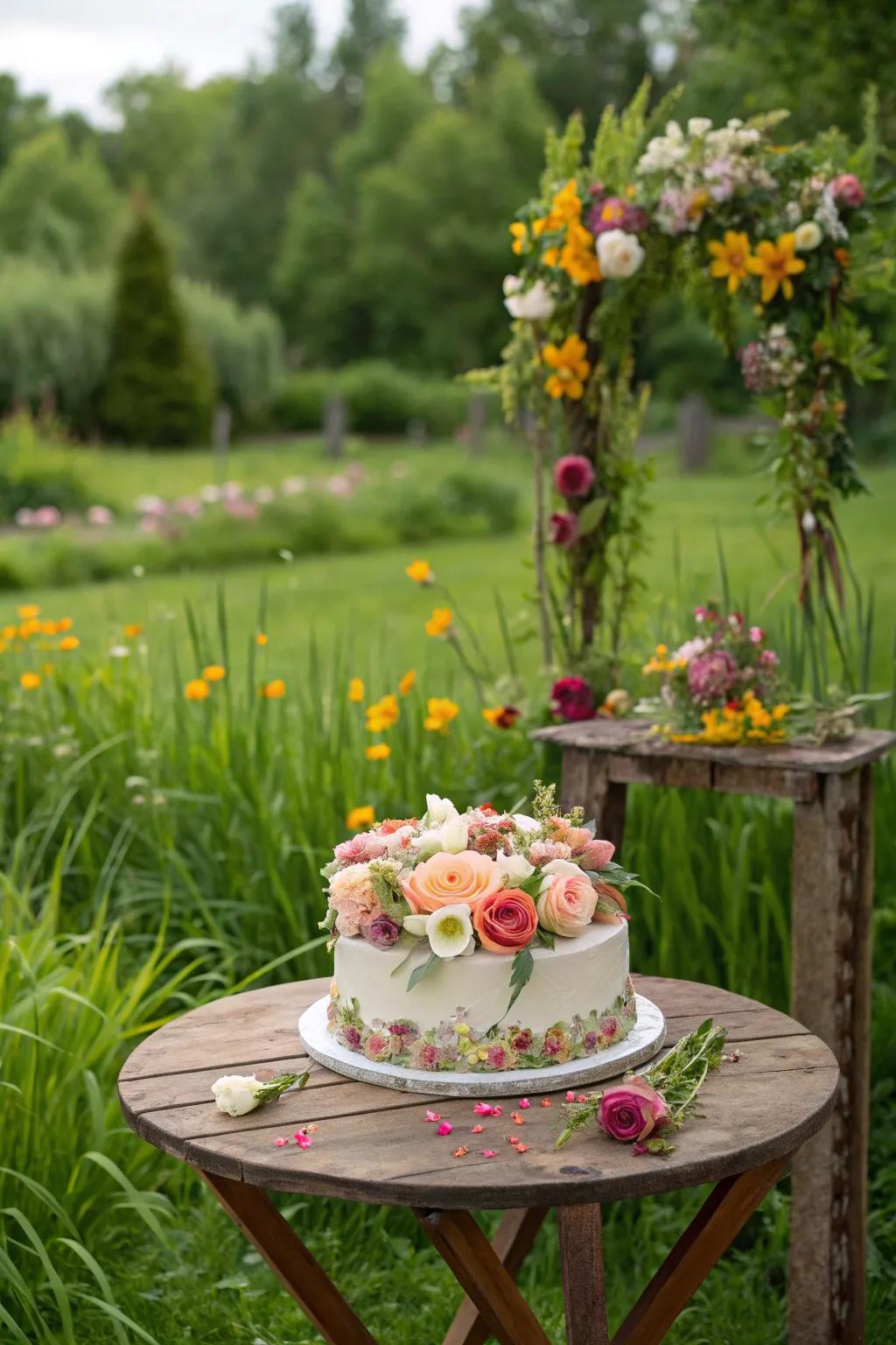 Botanical garlands offer a fresh and organic cake design.
