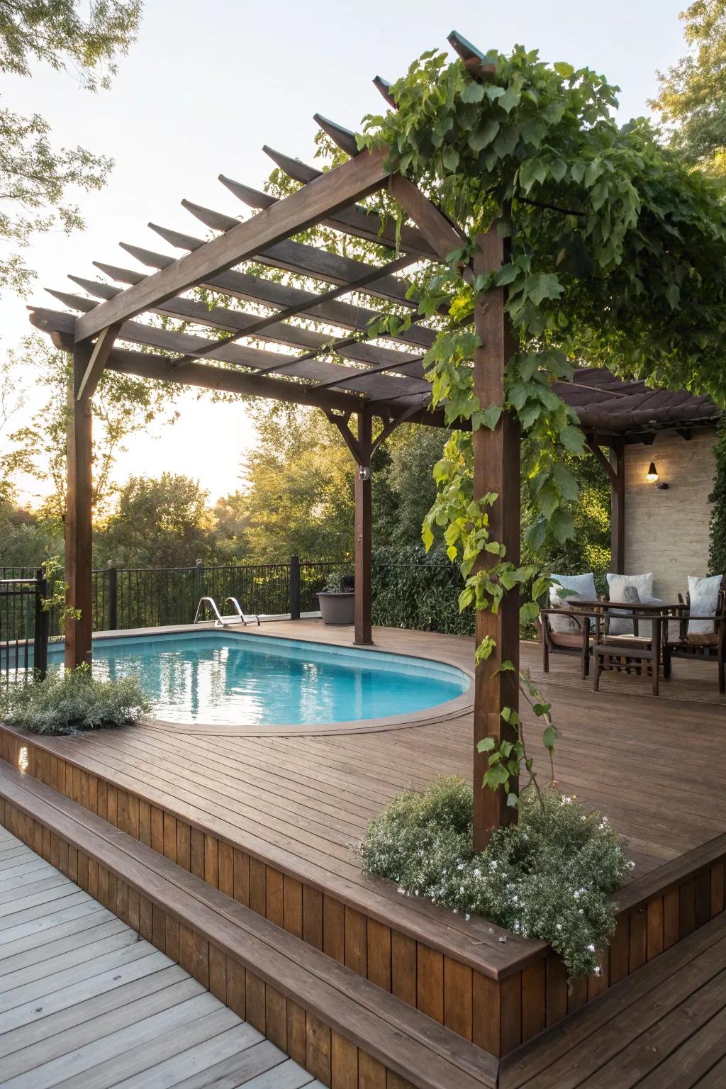 A trellis delivers elegant shade for sun-drenched days.
