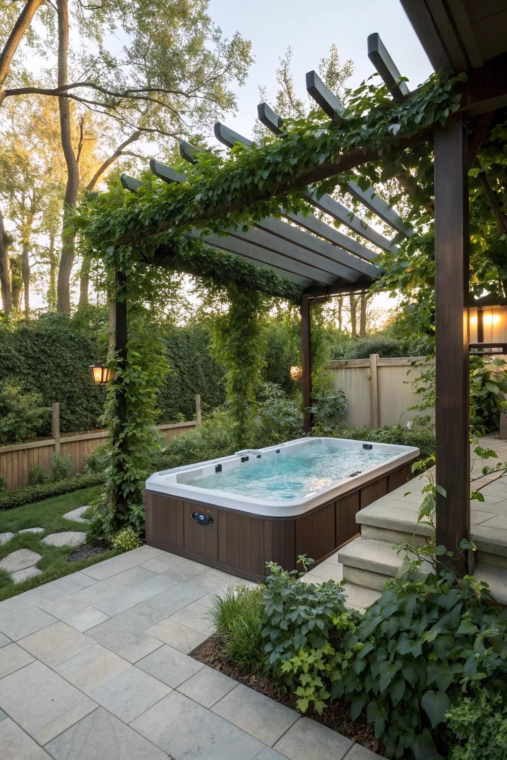Overhead structures add flair and shelter to your swim spa section.