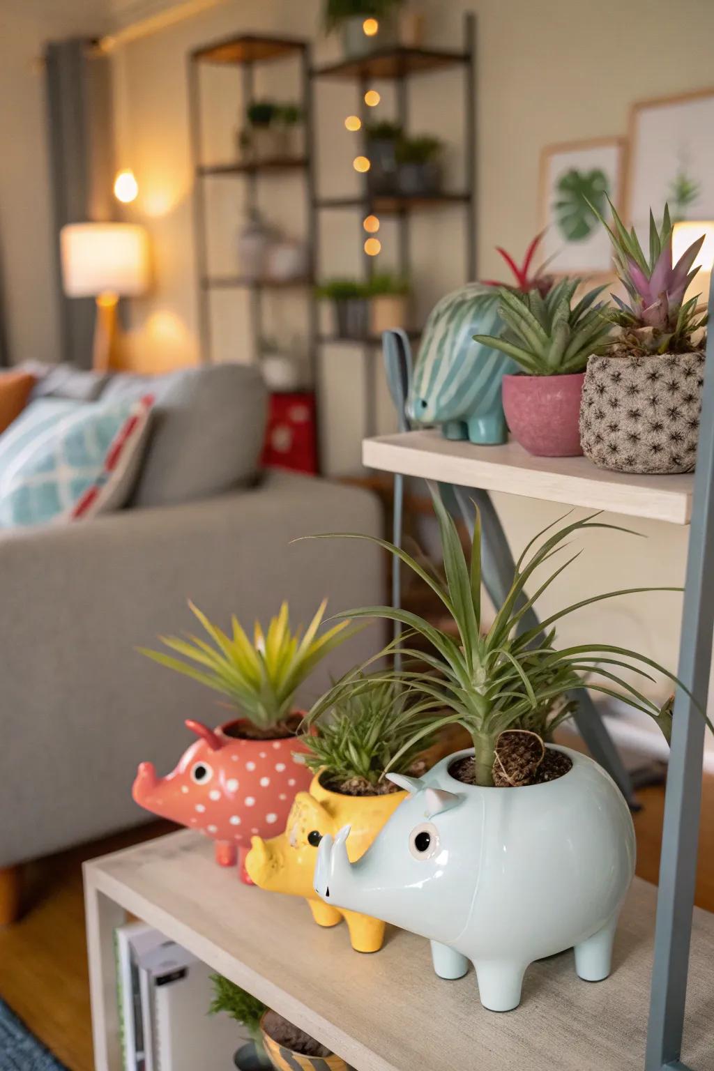 Whimsical animal-themed air plant pots.