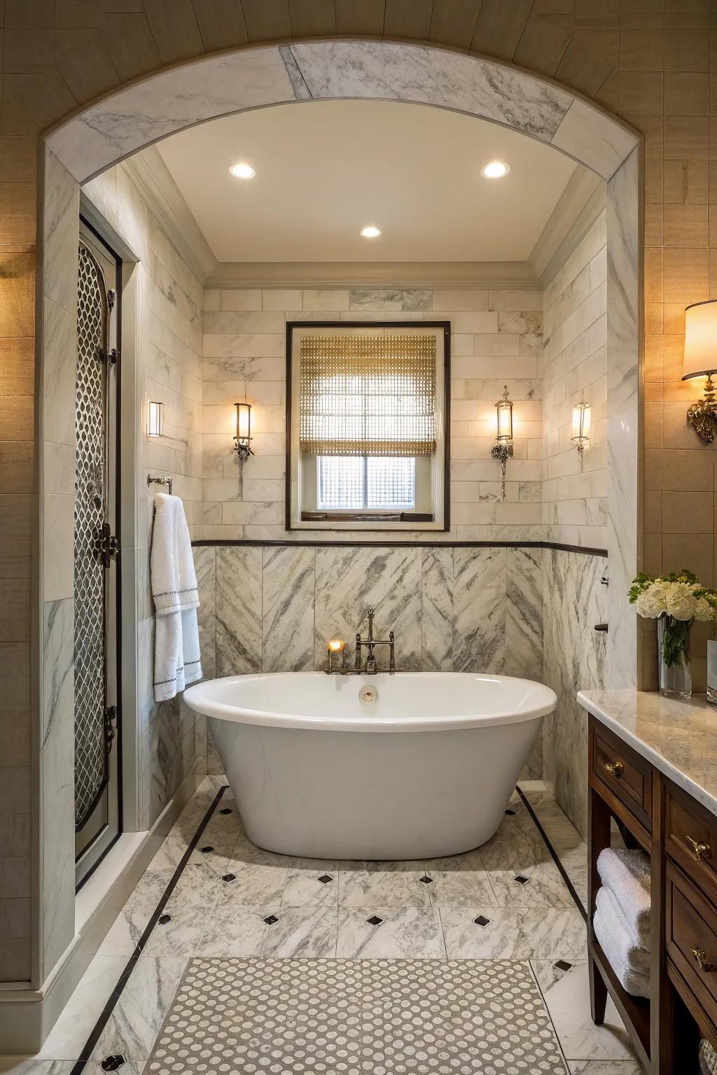 Experience luxury through an unattached tub in your alcove.