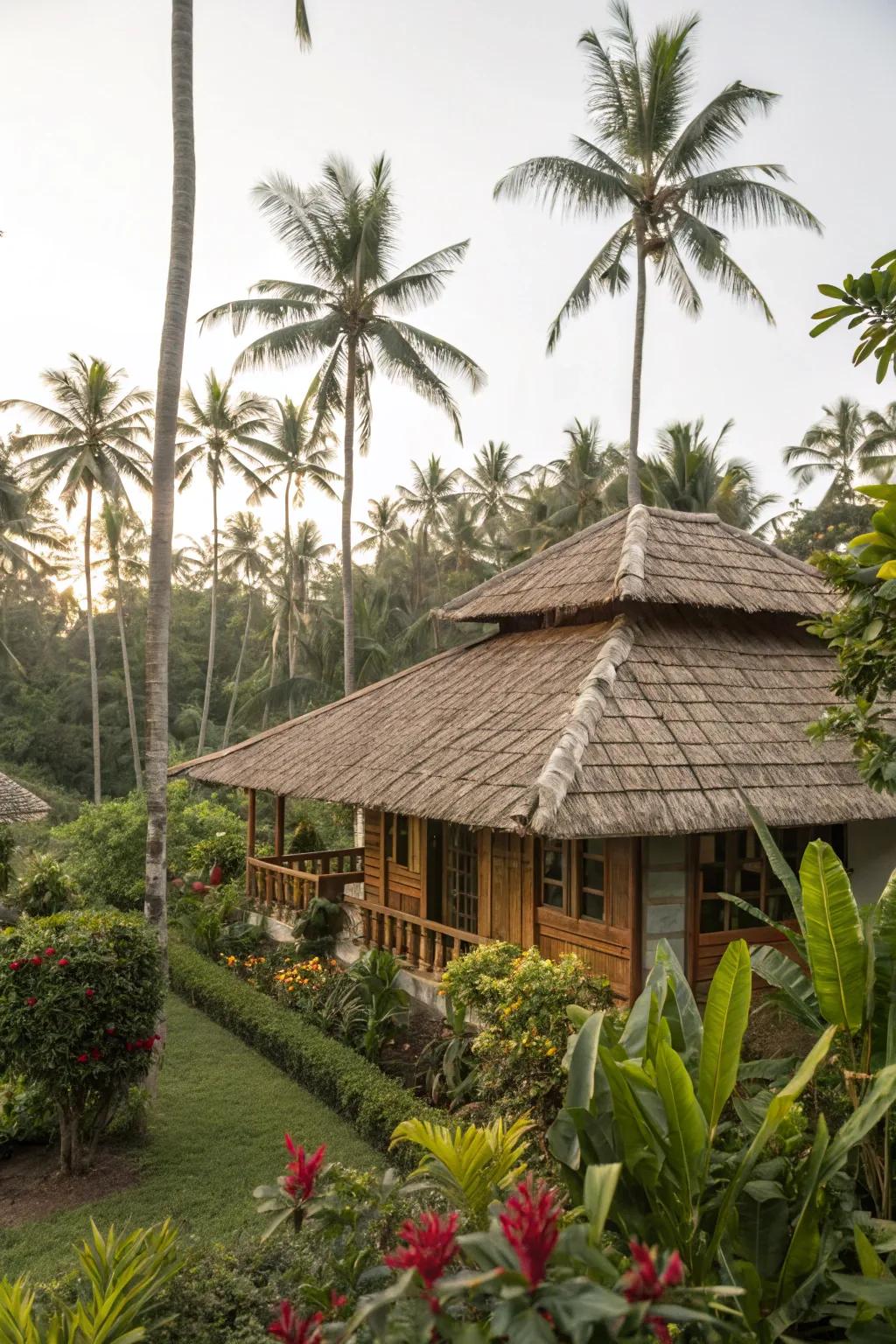 Opt for bamboo roofs as a sustainable choice perfect for tropical settings.