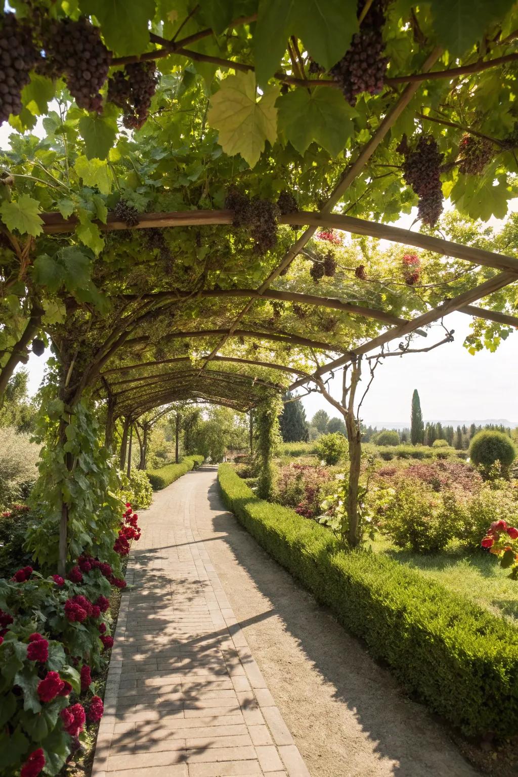 A fruit-bearing arbor provides both beauty and bounty.